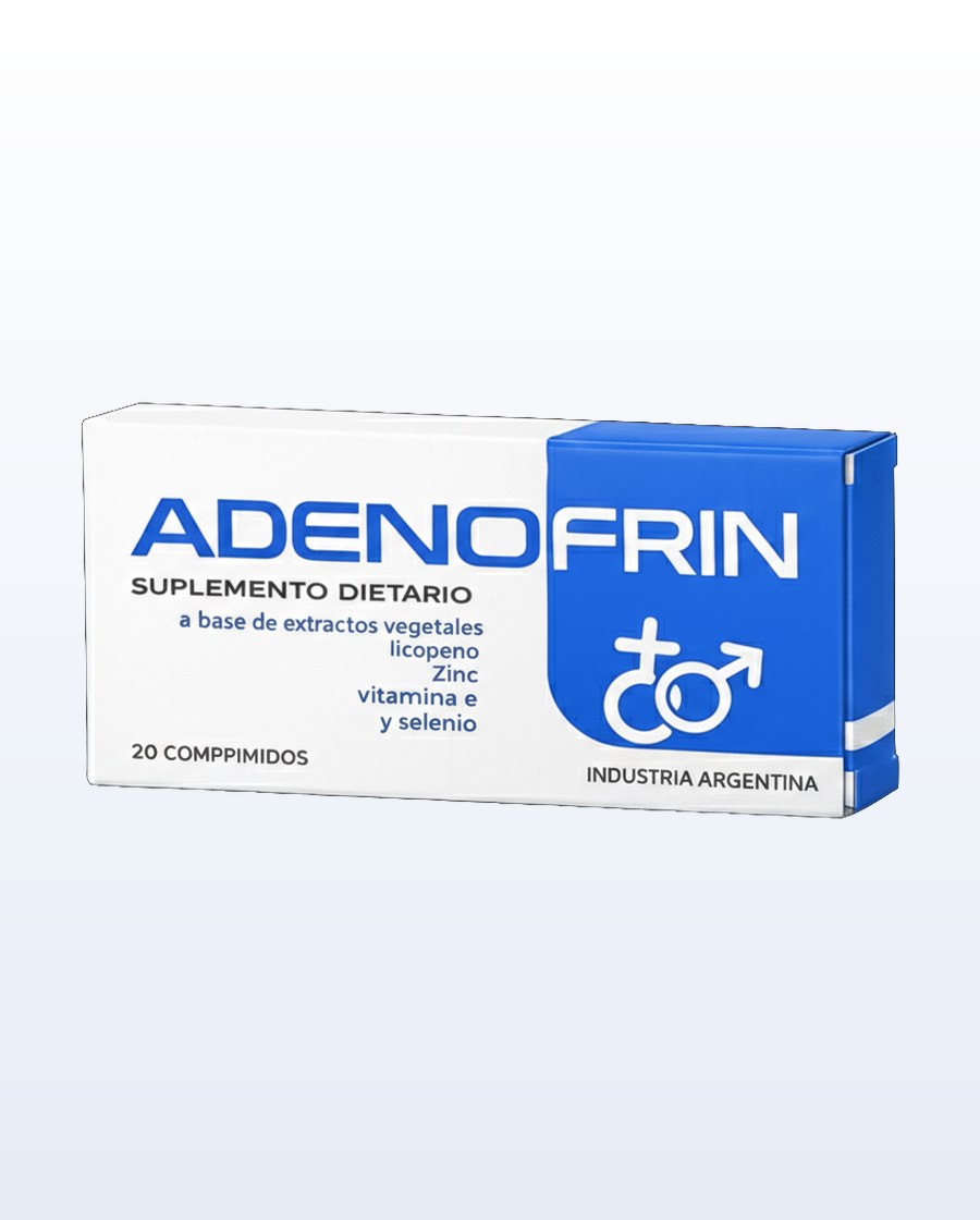 Hombre sosteniendo la caja de Adenofrin